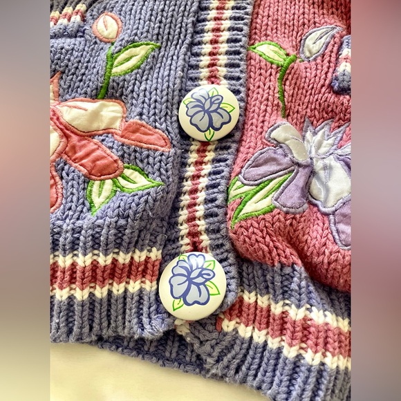 Vintage Absolutely No! Jeans Cardigan Embroidered Heavy Knit Sweater 80s 90s - Picture 4 of 9